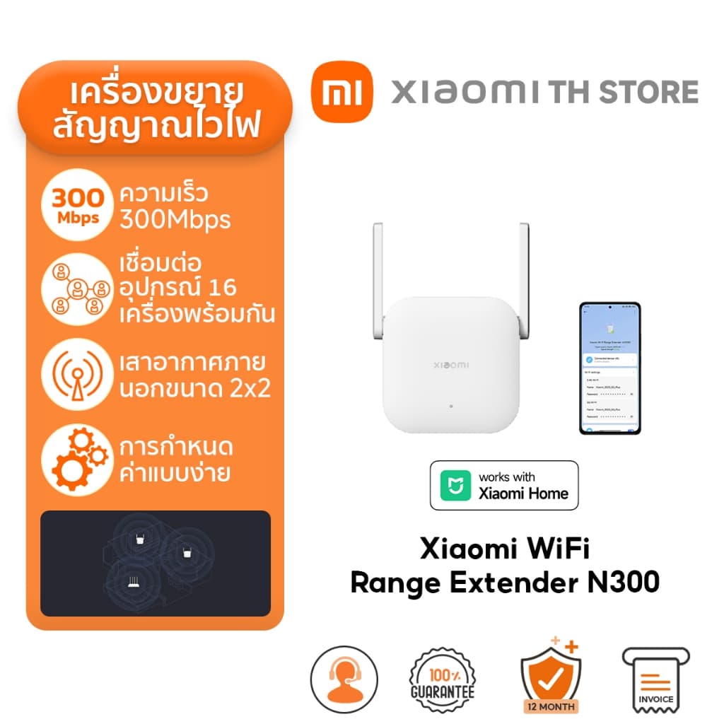 Xiaomi WiFi Range Extender N300 ขยายสัญญาณ WiFi I 300Mbps รองรับ 2.4GHz I 2×2 เสาอากาศภายนอก I สัญญาณ Wi-Fi แรงขึ้น - รูปที่ 1