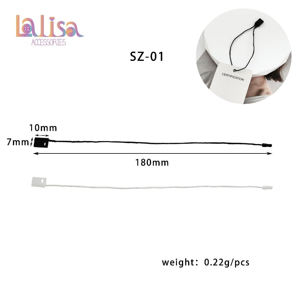สายพลาสติกโพลีบาง เชือกป้ายสินค้า เชือกแขวน หัวสีเหลี่ยม สีขาว/ดำ 1 มัด 100 เส้น plastic string (SZ-01) - รูปที่ 1