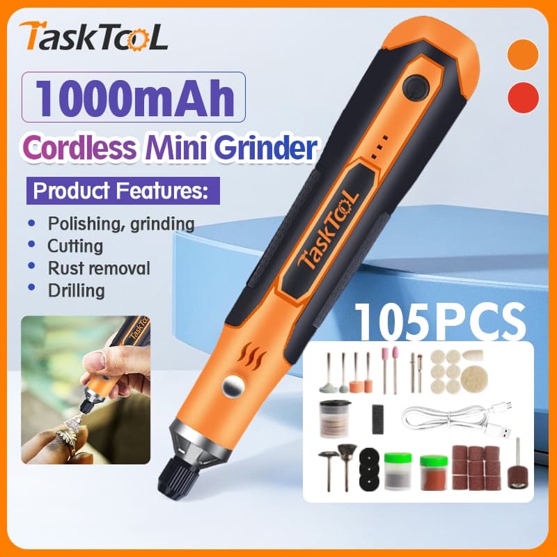 TASKTOOLเครื่องเจียร์ mini ไร้สาย แถมอุปกรณ์เสริม 105 ชิ้น ปรับความเร็วได้ เครื่องเจียร์ไฟฟ้า - รูปที่ 1