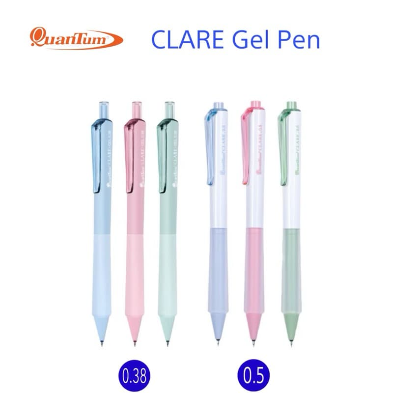 Quantum รุ่น Clare ปากกาเจล 0.38 หรือ 0.5 มม.หมึกสีน้ำเงินมียางจับนุ่มมือ ปากกาควันตั้มแคลร์ เจลเขียนดี (gel pen) - รูปที่ 1