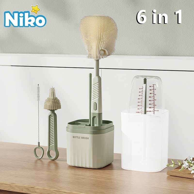 NIKO ชุดแปรงทำความสะอาดขวดนมแบบพกพา 6 in 1 พร้อมแปรงขวดนมซิลิโคน แปรงหลอดดูด แปรงจุกนม ชั้นวางขวดนมสำหรับตาก - รูปที่ 1
