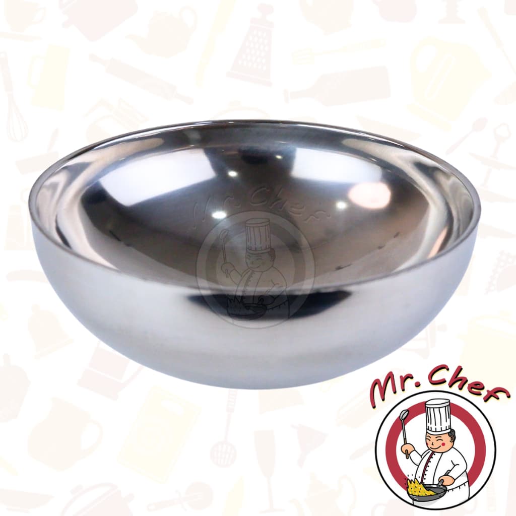 Mr.Chef [พร้อมส่ง] ชามสแตนเลสเกาหลีเรียบ หนา 2 ชั้น ถ้วยสแตนเลสเกาหลีเรียบ ขนาด 11.5, 13.5, 15.5, 17.5, 19.5 ซม. - รูปที่ 1