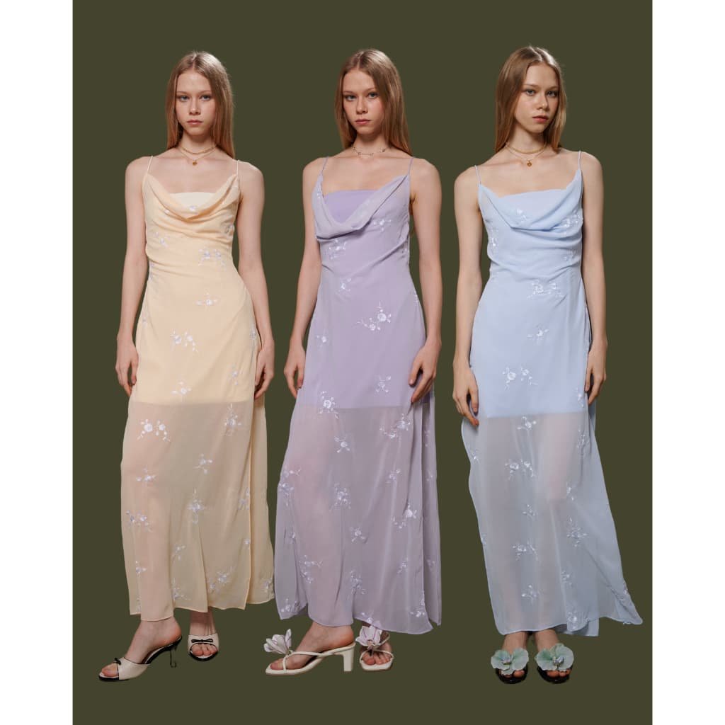MIST OF RAIN - Daphne dress เสื้อยาวซีทรูชีฟอง (สีฟ้า, เหลือง, ม่วง) ด้านในเป็นเกาะอกสั้น - รูปที่ 1
