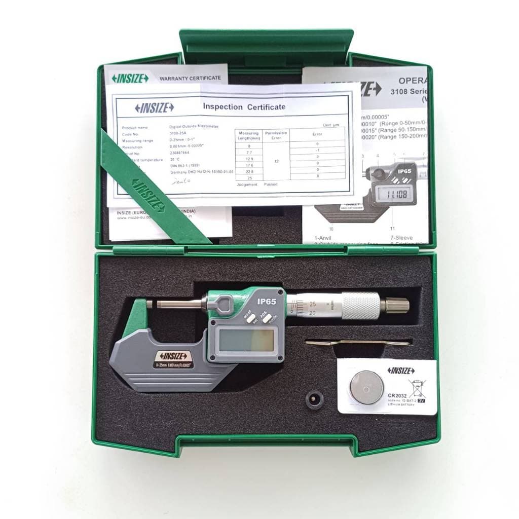 ไมโครมิเตอร์วัดนอก ดิจิตอล กันน้ำ 0-25 mm Waterproof Digital Outside Micrometer INSIZE 3108-25A - รูปที่ 1