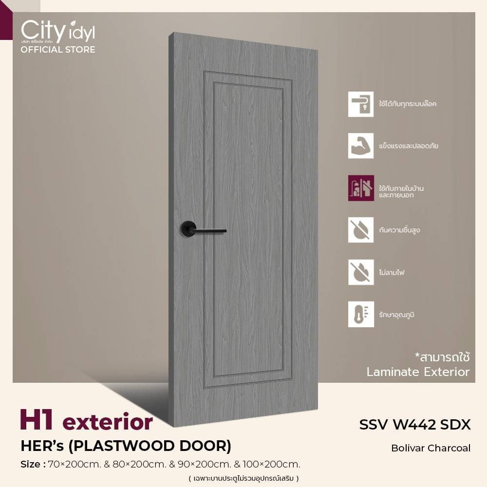 ประตูภายนอก HER's 2 PLASTWOOD รุ่นH1.ปิดผิวลามิเนตEXTERIOR HPL ทนแดด ทนฝน ติดตั้งบานเลื่อนได้ - รูปที่ 1