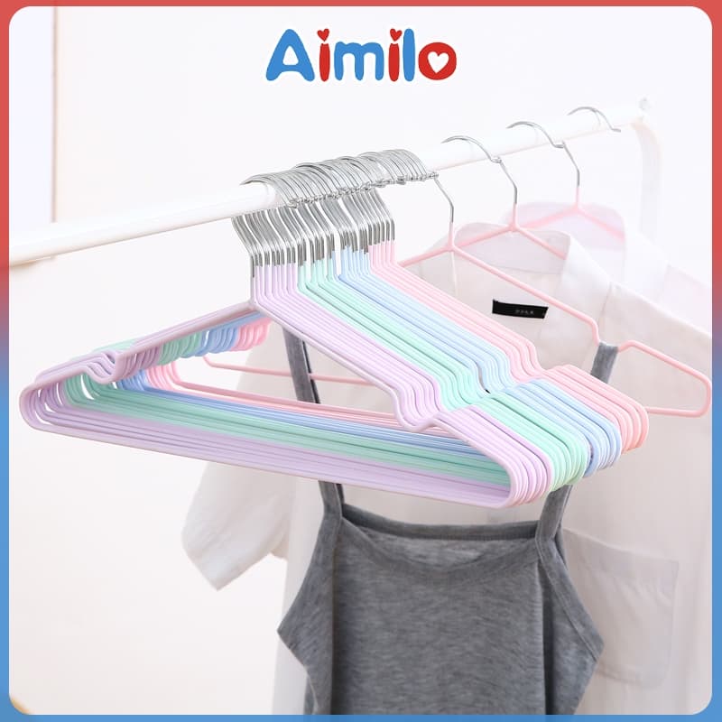 Aimilo  ไม้แขวนเสื้อ ไม้แขวน เคลือบซิลิโคน กันผ้าลื่น ขนาด 40cm*20cm สีพาสเทล ไม้แขวนเสื้อ - รูปที่ 1