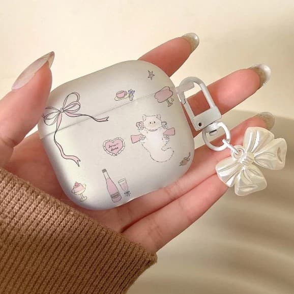 ?จัดส่งจากกรุงเทพ? AirPods 4 Pro2 Pro 3 2 1 cute pinkcat Case insสไตล์ จี้โบว์ กรณีปลอกสําหรับ AirPods gen3 TPU Matte - รูปที่ 1