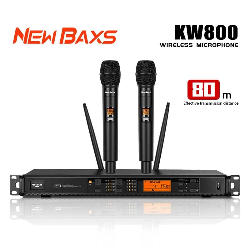NEW BAXS KW800 UHF ไมโครโฟนไร้สาย 2 คู่ ระยะรับสัญญาณ 150 เมตร เชื่อมต่อได้เสถียรและต่อเนื่อง งานเลี้ยงบรรยายที่บ้าน KTV - รูปที่ 1