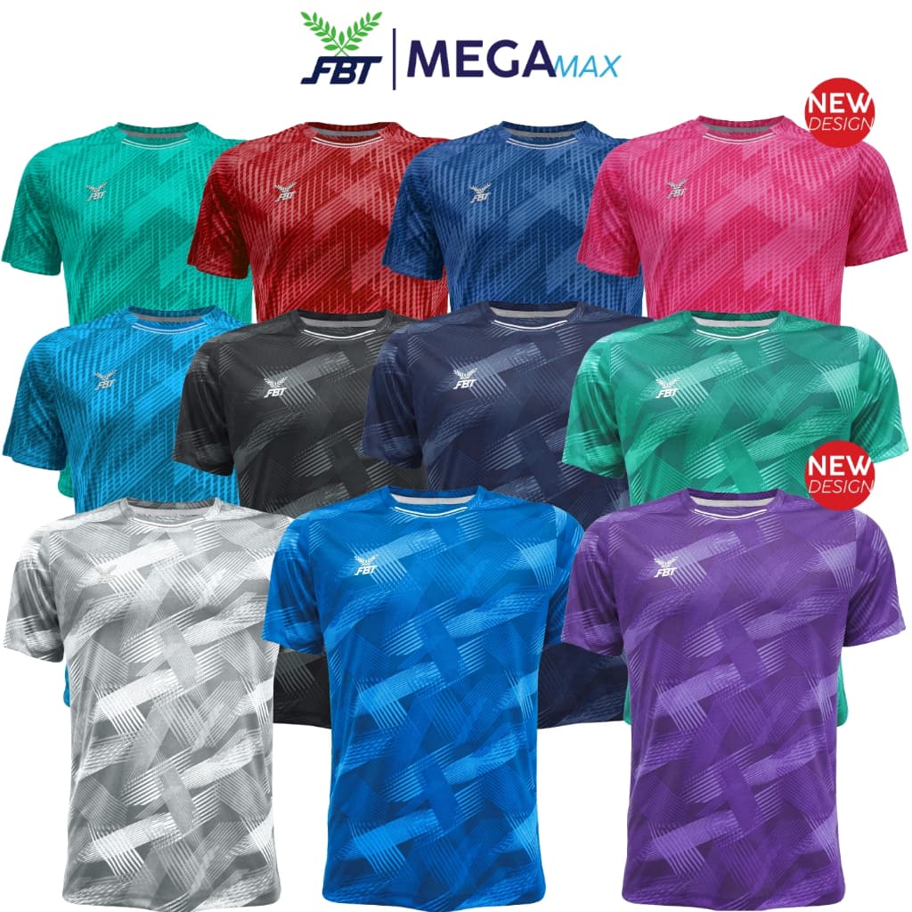 เสื้อกีฬาคอกลม FBT รุ่นใหม่ B2A223 B2A224 ตัดต่อคอยางยืด ผ้าไมโคร - รูปที่ 1