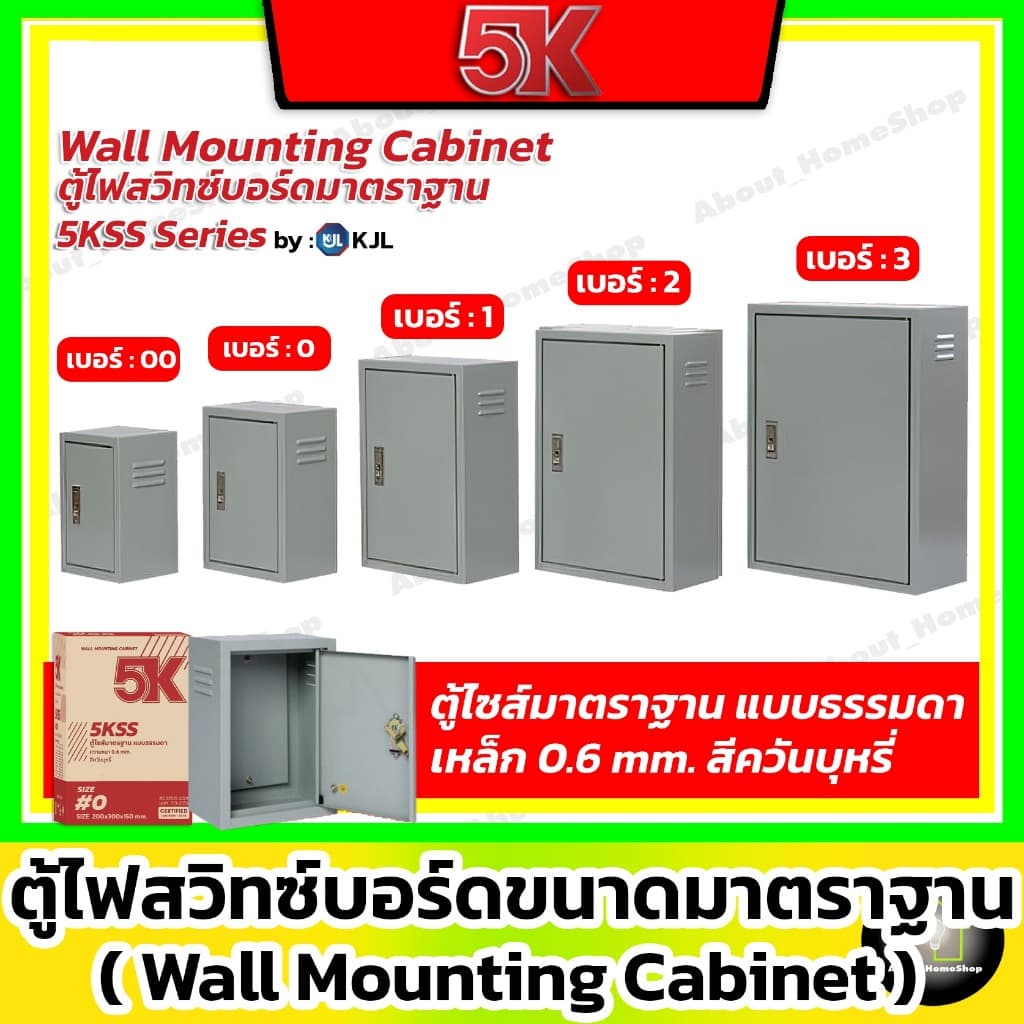 5K ตู้เหล็ก สวิตซ์บอร์ด รุ่นมาตราฐาน 5KSS เบอร์ 0 1 2 3 ( KJL - Wall Mouting Carbinet IP20 ) - รูปที่ 1