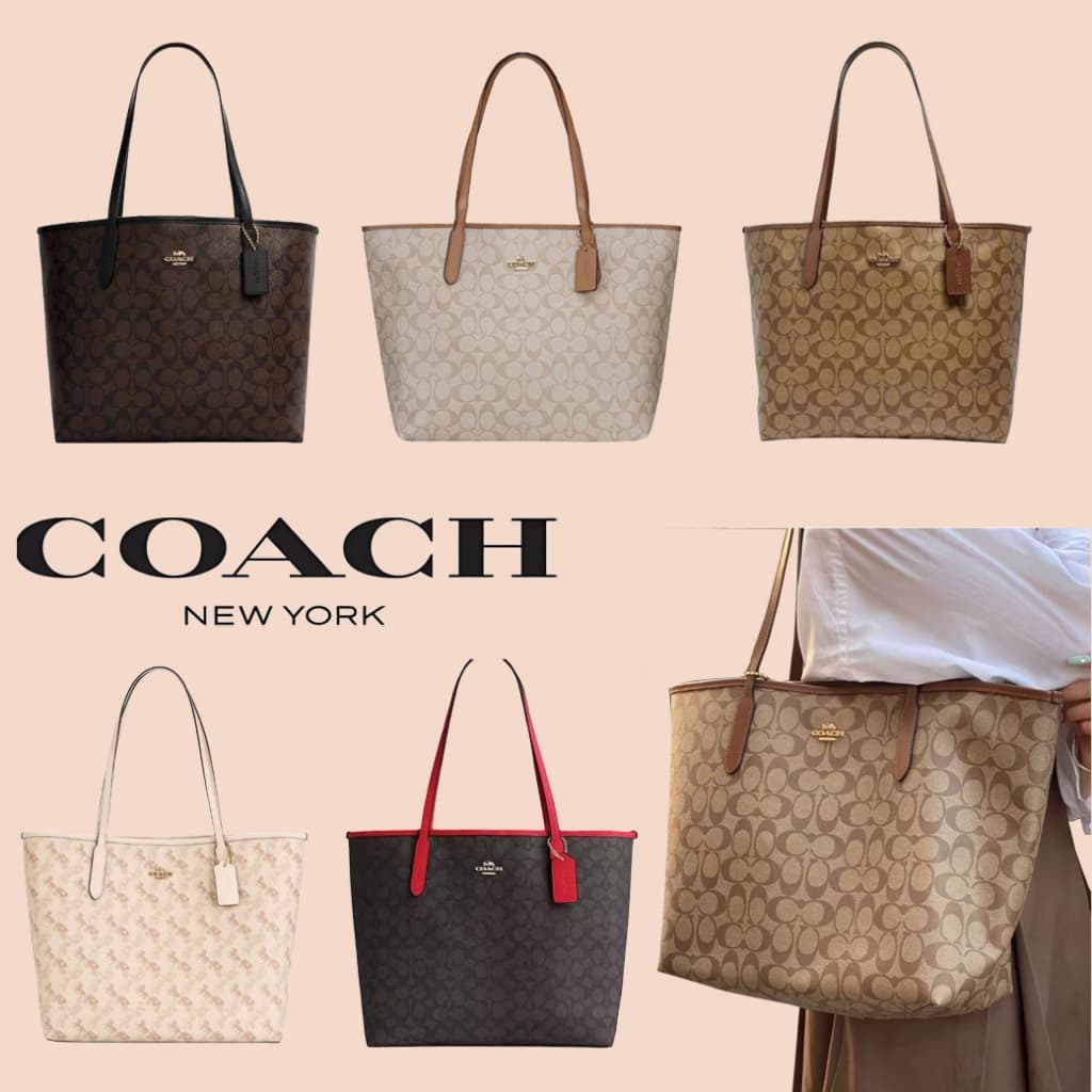 กระเป๋าโท้ต COACH City 33 ลายดอกไม้คลาสสิกเต็มใบ กระเป๋าถือความจุสูง - รูปที่ 1