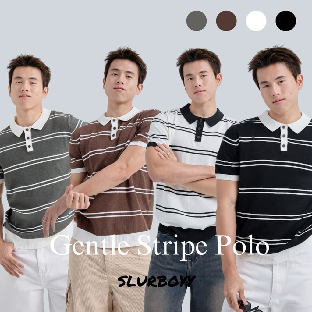 SLURBOYY Gentle Premium Knit Polo เสื้อไหมพรมคอปก ลายทาง (SB0845) - รูปที่ 1