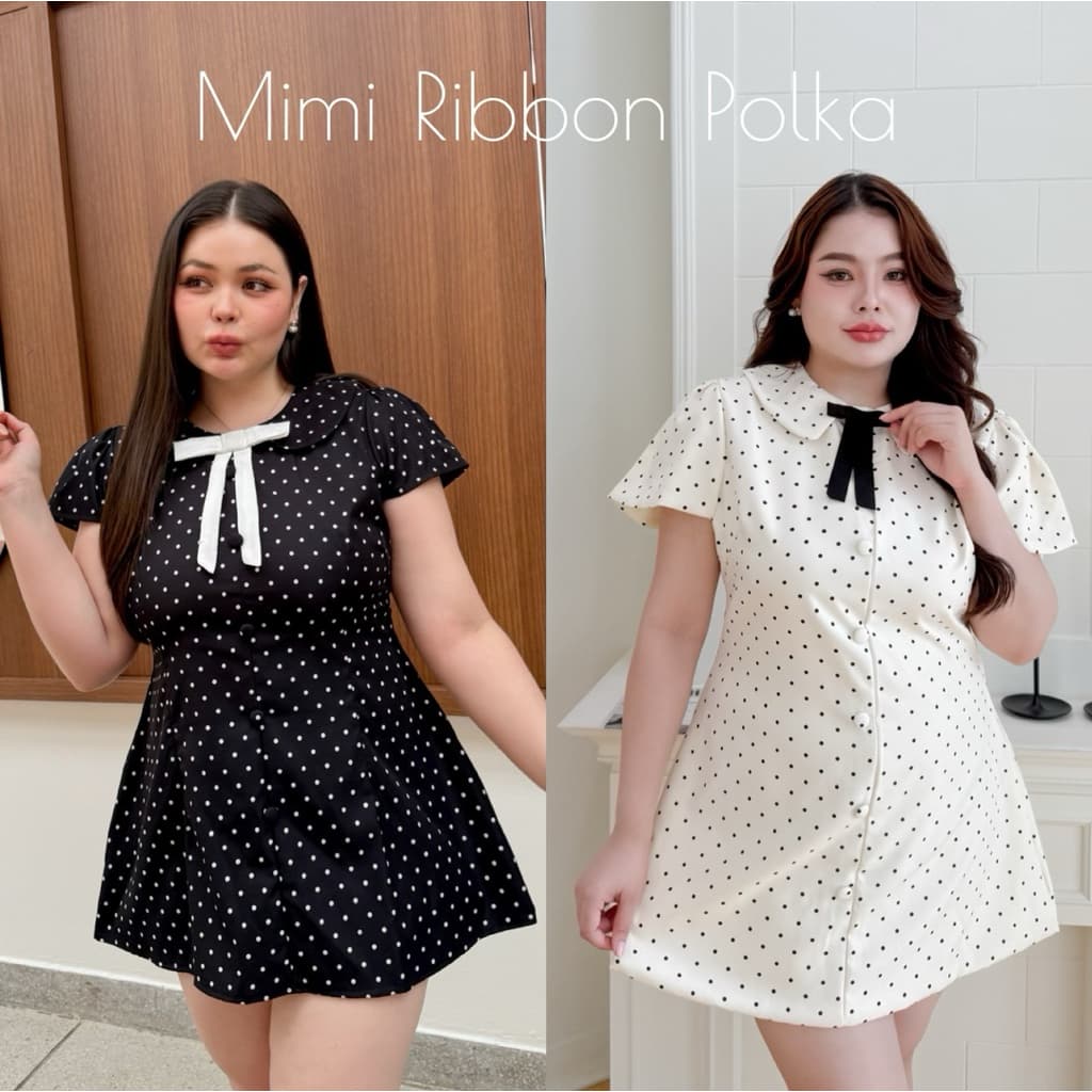 Lady M | เดรสสั้นสาวอวบ plus sizeคอบัวลายจุด สุดน่ารัก ลุคคุณหนู ไฮโซติดแกรม ใส่ออกงานกึ่งทางการ ถ่ายรูปคาเฟ่ - รูปที่ 1