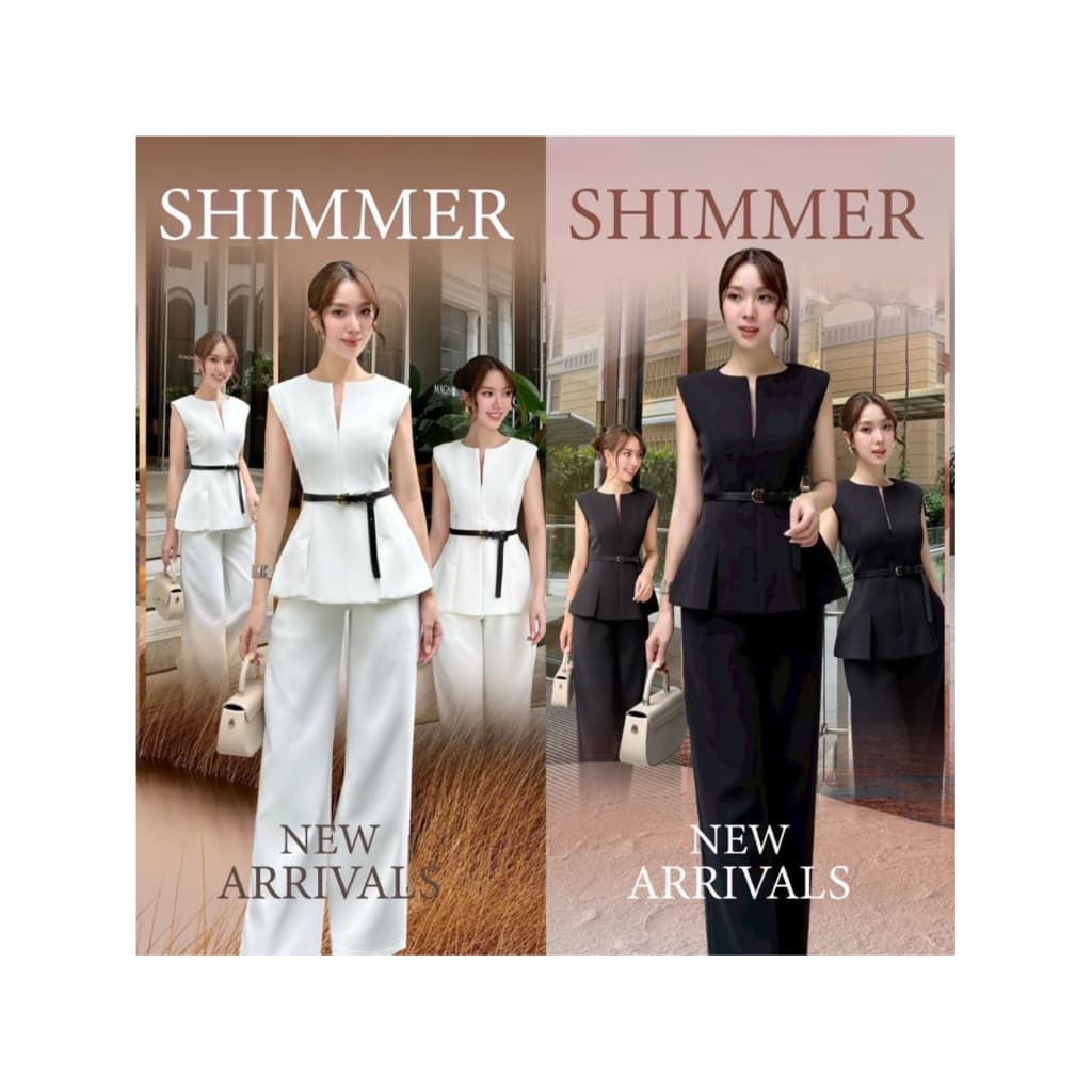 M12 งานป้าย Shimmer Set ชุดเซ็ทเสื้อ+กางเกงขายาว+เข็มขัด สำหรับผู้หญิง เสื้อผ้าแฟชั่นผู้หญิง ไซส์ S-XL - รูปที่ 1