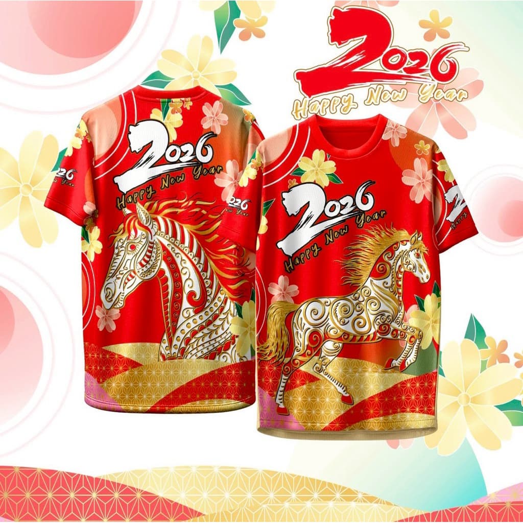 เสื้อปีใหม่ 2026 เสื้อกีฬาพิมพ์ลาย ผ้าไมโครนิ่มใส่สบาย (เด็ก-ผู้ใหญ่) - รูปที่ 1