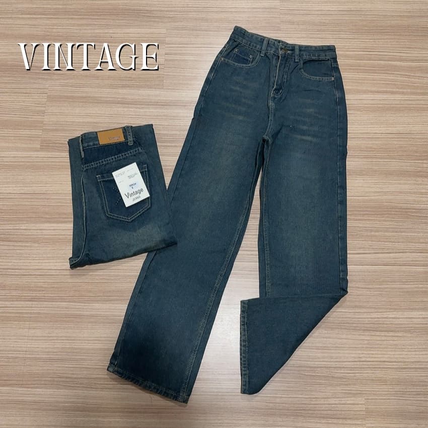 Vintage รุ่น #9993 กางเกงยีนส์ ทรงกระบอก แต่งเฟดขา ทรงสวยผ้าไม่ยืด - รูปที่ 1