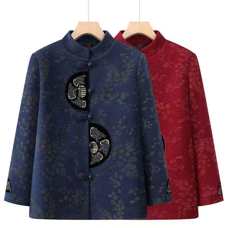 เสื้อคลุมคนสูงอายุ✥กระดุมหน้า?เสื้อโค้ทฤดูหนาว ความอบอุ่น สีพื้น เหมาะสำหรับคุณแม่และคุณย่า - รูปที่ 1