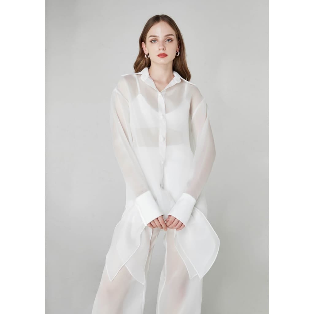 NICHp Heidi organza shirt เสื้อเชิ้ต organza เชิ้ตโอวเอร์ไซส์ ฟรีไซส์ - รูปที่ 1