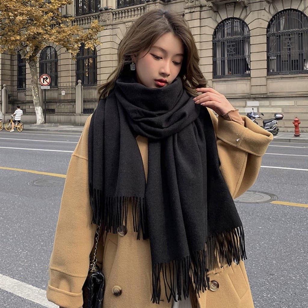 ผ้าพันคอแคชเมียร์คลุมไหล่200*70เนื้อผ้าอย่างดี หนา สีพื้น Cashmere Scarf รับประกันทุกผืน ราคาสุดค้ม - รูปที่ 1