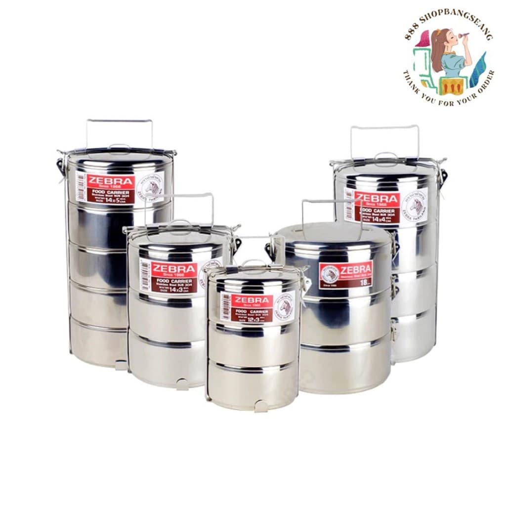 Zebra ปิ่นโต สเตนเลส ตราหัวม้าลาย ขนาด 12 ,14 ,16, 18 ซม มี 2,3,4,5 ชั้น - รูปที่ 1