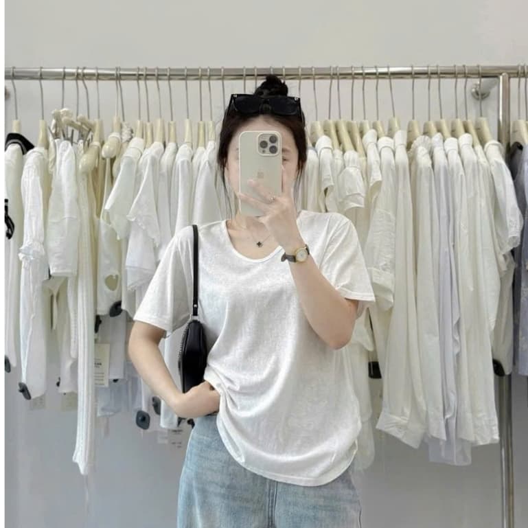 เสื้อยืดคอเต่ากระดาษผ้าฝ้ายทรงหลวมสําหรับผู้หญิงใส่เท่สุดๆเสื้อยืดผู้หญิงเรียบง่ายและสวยงามสไตล์เกาหลี - รูปที่ 1